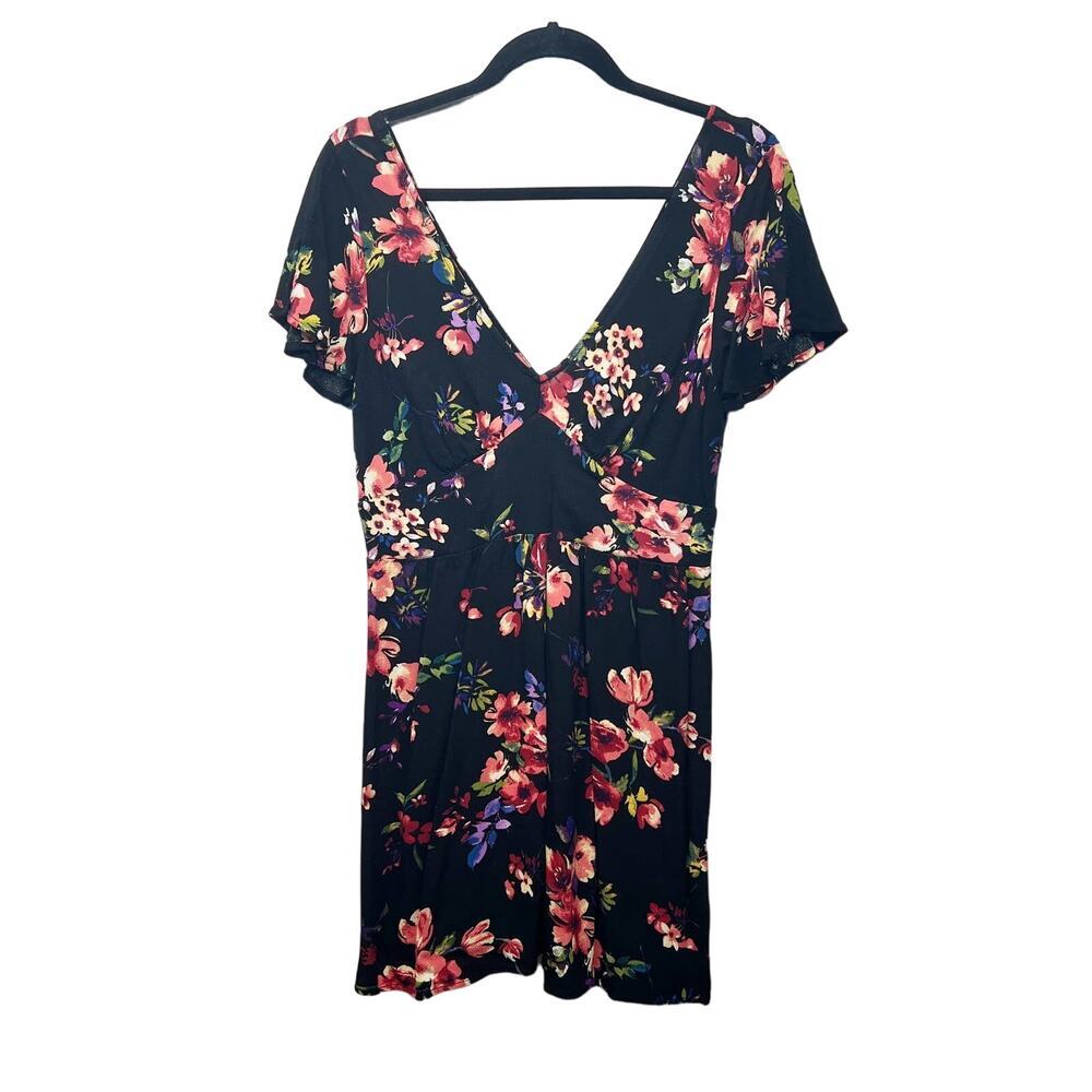 Xhilaration High Waisted Floral V-Neck Short Sleeve Dress Juniors Large Pullover
